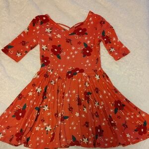 Floral Red Dress with 3/4 Sleeves